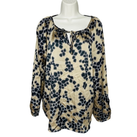 Dana Buchman Women’s Brown Geometric Pattern Long Sleeve Blouse Size L - Picture 1 of 6